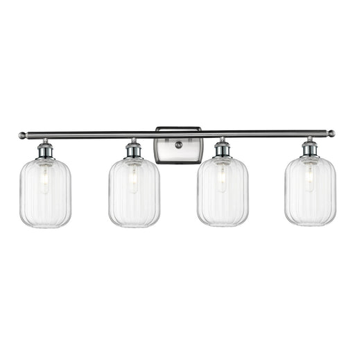 Innovations Preston Cylinder 37in 4-Light Bath Vanity | Industrial Brushed Satin Nickel and Clear Glass | Damp Rated Bathroom | Model 516-4W-SN-G460-7CL