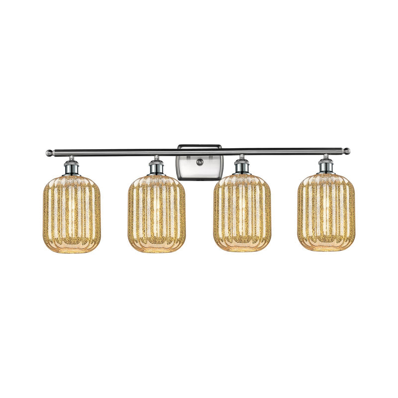Innovations Preston Cylinder 37in 4-Light Bath Vanity Light | Industrial Brushed Satin Nickel and Mercury Glass | Bathroom | Model 516-4W-SN-G460-7ME