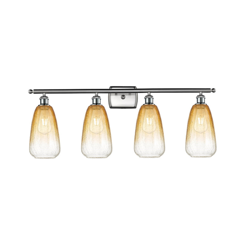 Innovations Brookhaven Almond 36in 4-Light Bath Vanity Light | Industrial Brushed Satin Nickel and Amber Glass | Bathroom | Model 516-4W-SN-G480-6AM