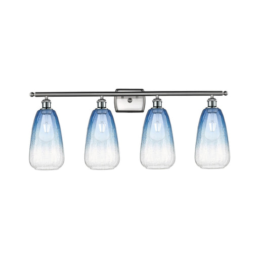 Innovations Brookhaven Almond 36in 4-Light Bath Vanity Light | Industrial Brushed Satin Nickel and Sapphire Blue Glass | Model 516-4W-SN-G480-6SB