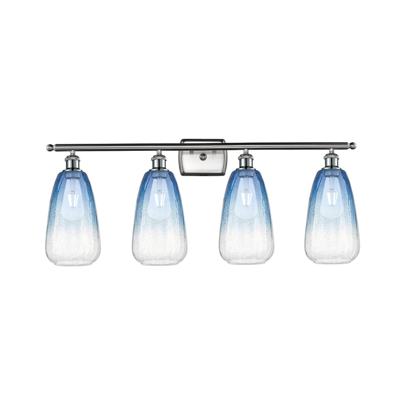 Innovations Brookhaven Almond 36in 4-Light Bath Vanity Light | Industrial Brushed Satin Nickel and Sapphire Blue Glass | Model 516-4W-SN-G480-6SB