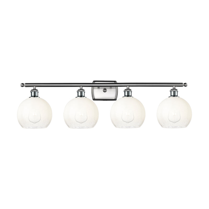 Innovations Brookhaven Globe 38in 4-Light Bath Vanity Light | Industrial Brushed Satin Nickel Steel and Opal Glass | Bathroom | Model 516-4W-SN-G483-8OP