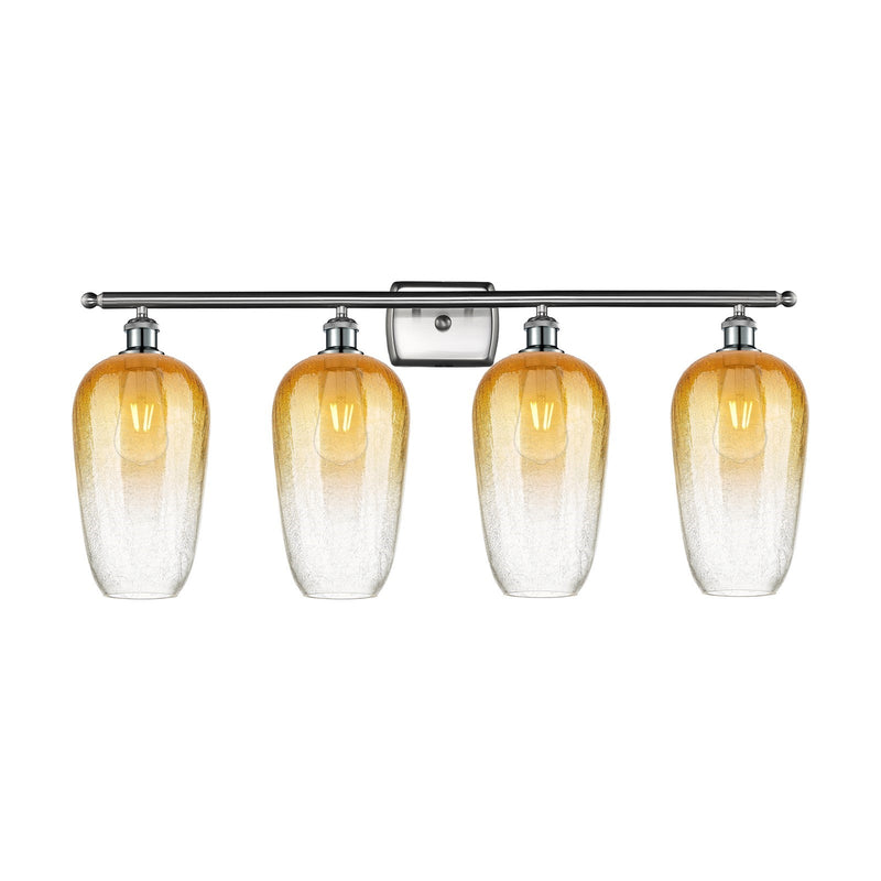 Innovations Brookhaven Flute 37in 4-Light Bath Vanity Light | Industrial Brushed Satin Nickel and Amber Glass | Bathroom Vanity | Model 516-4W-SN-G484-7AM