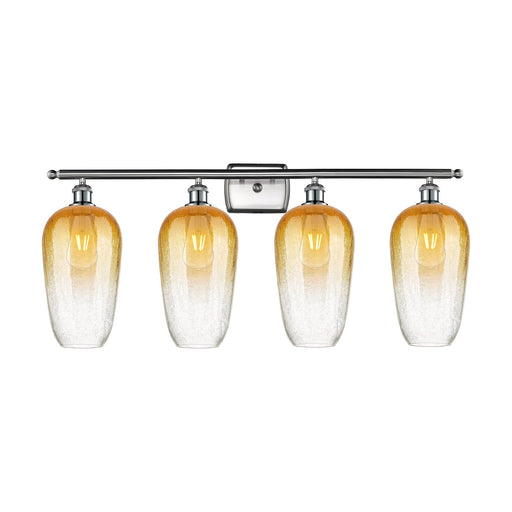 Innovations Brookhaven Flute 37in 4-Light Bath Vanity Light | Industrial Brushed Satin Nickel and Amber Glass | Bathroom Vanity | Model 516-4W-SN-G484-7AM