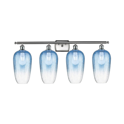 Innovations Brookhaven Flute 37in 4-Light Bath Vanity Light | Industrial Brushed Satin Nickel and Sapphire Blue Glass | Model 516-4W-SN-G484-7SB
