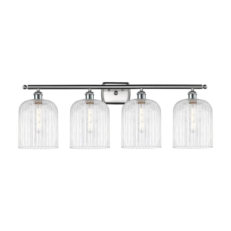 Innovations Bridal Veil 35in 4-Light Bath Vanity | Art Nouveau Brushed Satin Nickel Steel and Clear Ribbed Glass | Bathroom & | Model 516-4W-SN-G559-8CL