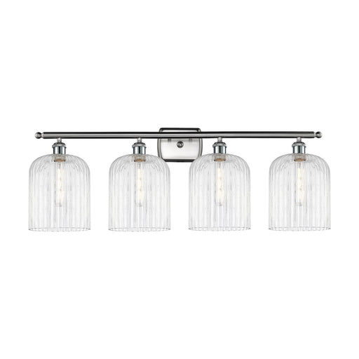 Innovations Bridal Veil 35in 4-Light Bath Vanity | Art Nouveau Brushed Satin Nickel Steel and Clear Ribbed Glass | Bathroom & | Model 516-4W-SN-G559-8CL