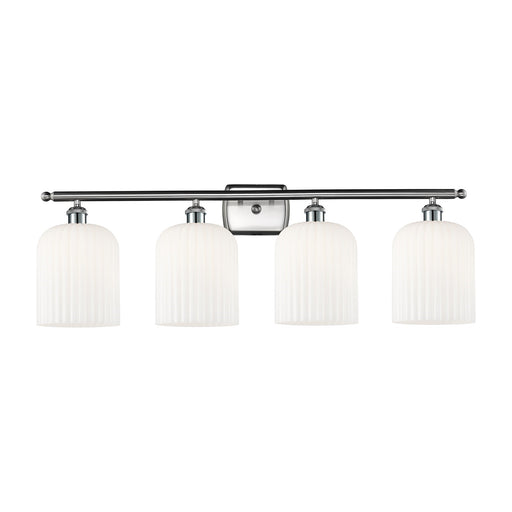 Innovations Bridal Veil 35in 4-Light Bath Vanity Light | Art Nouveau Brushed Satin Nickel and Gloss White Ribbed Glass | Model 516-4W-SN-G559-8GWH