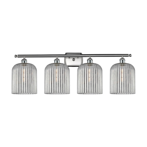 Innovations Bridal Veil 35in 4-Light Bath Vanity Light | Art Nouveau Industrial Brushed Satin Nickel and Light Smoke Ribbed | Model 516-4W-SN-G559-8SM