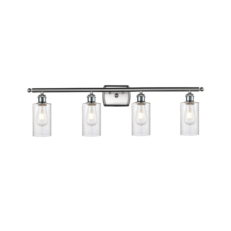 Innovations Clymer 34in 4-Light Bath Vanity Light | Art Nouveau Brushed Satin Nickel and Seedy Glass | Bathroom Vanity | 33.88 x | Model 516-4W-SN-G804