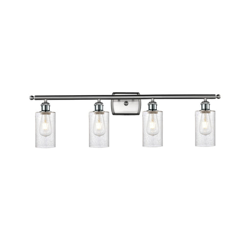 Innovations Clymer 34in 4-Light Bath Vanity Light | Art Nouveau Brushed Satin Nickel and Seedy Glass | Bathroom Vanity | 33.88 x | Model 516-4W-SN-G804