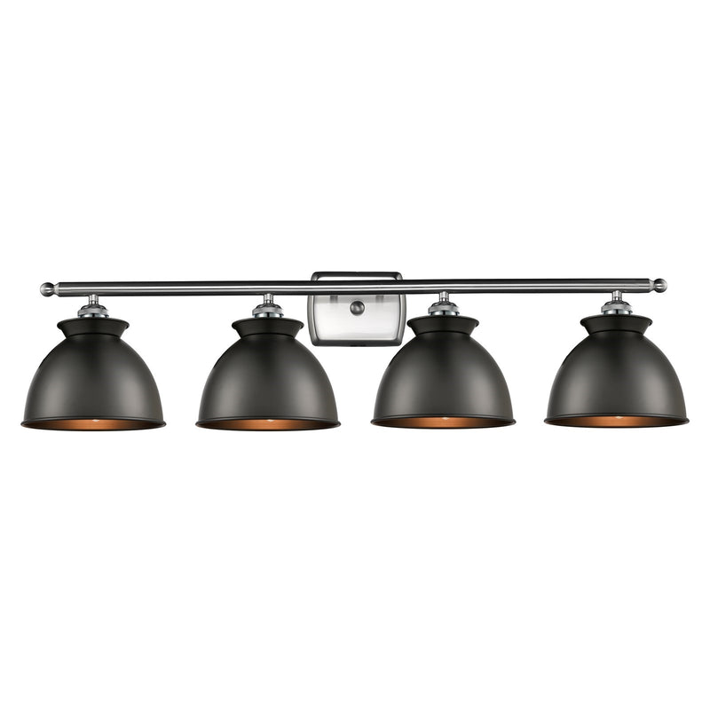 Innovations Adirondack 38in 4-Light Bath Vanity Light | Industrial Farmhouse Brushed Satin Nickel and Matte Black Metal Shade | Model 516-4W-SN-M14-BK