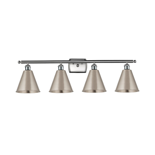 Innovations Berkshire Metal 38in 4-Light Bath Vanity Light | Industrial Farmhouse Brushed Satin Nickel Steel and Metal | Model 516-4W-SN-MBC-8-SN-LED