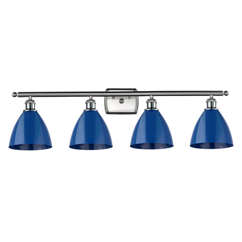 Innovations Plymouth 38in 4-Light Bath Vanity Light | Industrial Brushed Satin Nickel and Matte Blue Metal Shade | Bathroom | Model 516-4W-SN-MBD-75-BL