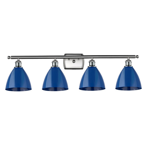 Innovations Plymouth 37.5in 4-Light Bath Vanity Light | Industrial Farmhouse Brushed Satin Nickel and Matte Blue Metal | Model 516-4W-SN-MBD-75-BL-LED