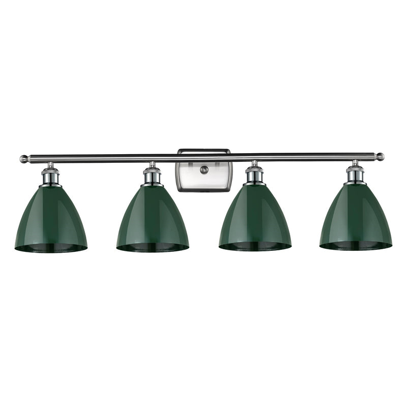 Innovations Plymouth 38in 4-Light Bath Vanity Light | Industrial Farmhouse Brushed Satin Nickel and Matte Green Metal Shade | Model 516-4W-SN-MBD-75-GR