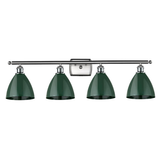 Innovations Plymouth 38in 4-Light Bath Vanity Light | Industrial Farmhouse Brushed Satin Nickel and Matte Green Metal Shade | Model 516-4W-SN-MBD-75-GR