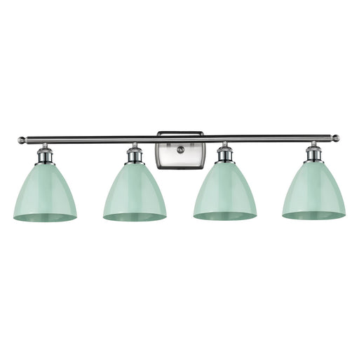 Innovations Plymouth 38in 4-Light Bath Vanity Light | Industrial Farmhouse Brushed Satin Nickel and Matte Seafoam Metal Shade | Model 516-4W-SN-MBD-75-SF