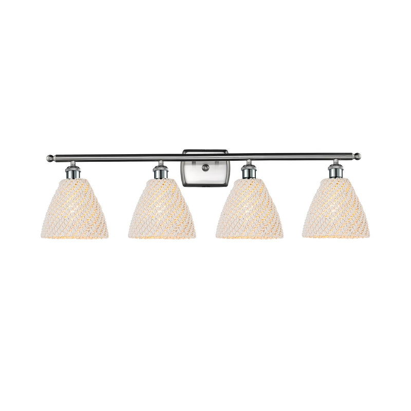 Innovations Bristol Natural 38in 4-Light Bath Vanity Light | Industrial Brushed Satin Nickel and Natural Fiber Shade | Model 516-4W-SN-NBD-75-NAT