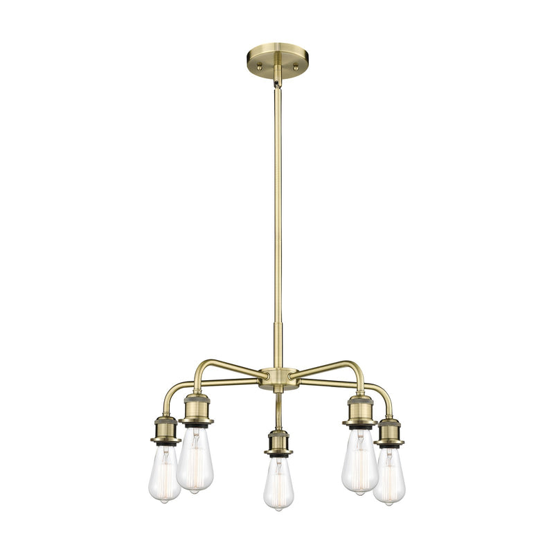 Innovations Ballston 18in 5-Light Chandelier | Industrial Antique Brass Steel and Clear Glass | Kitchen Island & Dining Room | 18 x 18 | Model 516-5CR-AB