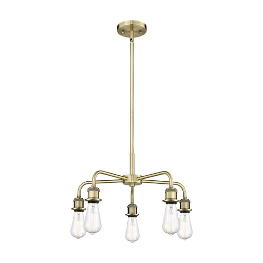 Innovations Ballston 18in 5-Light Chandelier | Industrial Antique Brass Steel and Clear Glass | Kitchen Island & Dining Room | 18 x 18 | Model 516-5CR-AB