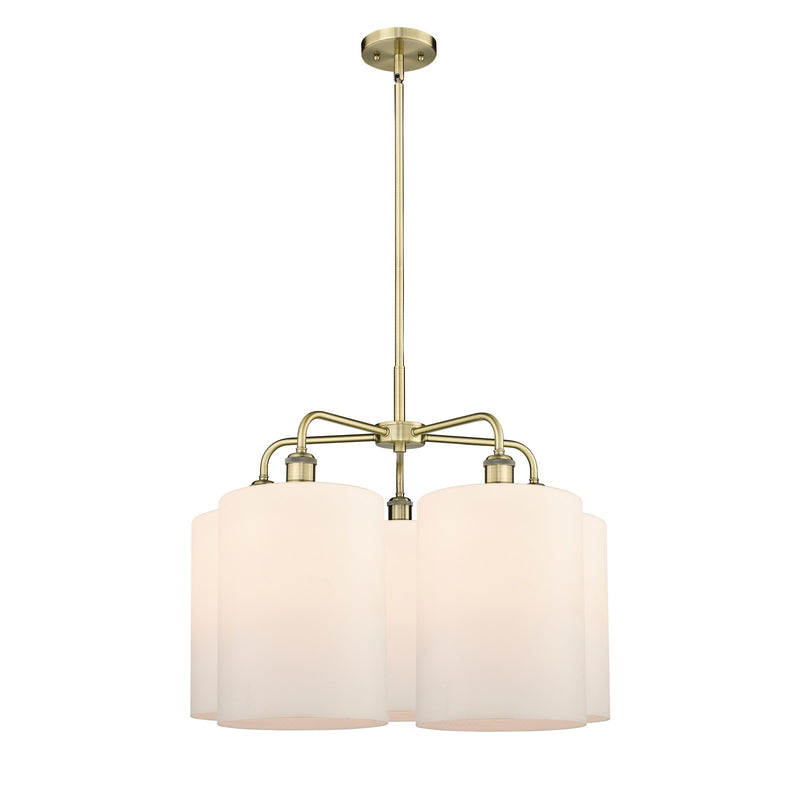 Innovations Cobbleskill 28in 5-Light Chandelier | Industrial Antique Brass and Matte White Glass | Dining Room & Living Room | Model 516-5CR-AB-G111-L