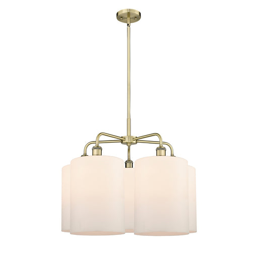 Innovations Cobbleskill 28in 5-Light Chandelier | Industrial Antique Brass and Matte White Glass | Dining Room & Living Room | Model 516-5CR-AB-G111-L
