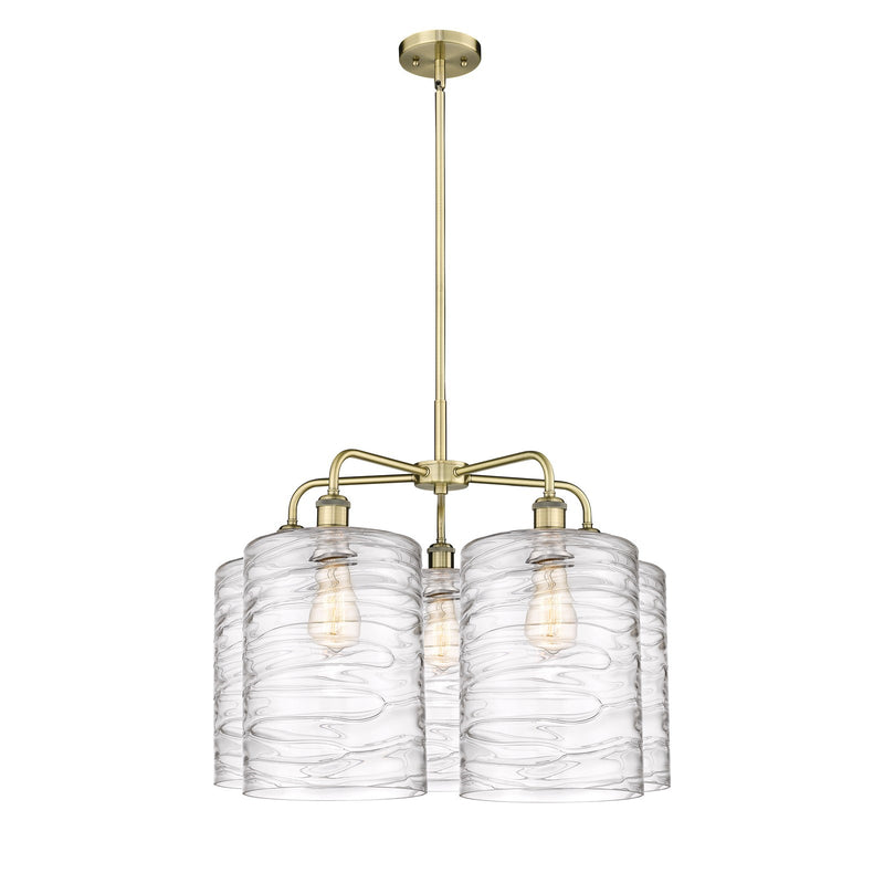 Innovations Cobbleskill 28in 5-Light Chandelier | Industrial Antique Brass and Deco Swirl Glass | Dining Room & Living Room | Model 516-5CR-AB-G1113-L