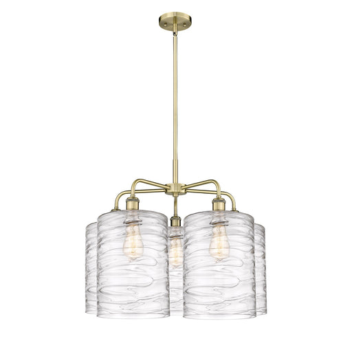 Innovations Cobbleskill 28in 5-Light Chandelier | Industrial Antique Brass and Deco Swirl Glass | Dining Room & Living Room | Model 516-5CR-AB-G1113-L