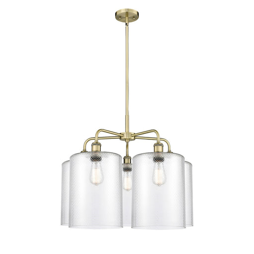 Innovations Cobbleskill 28in 5-Light Chandelier | Industrial Antique Brass and Clear Glass | Dining Room & Living Room | 27.5 x | Model 516-5CR-AB-G112-L
