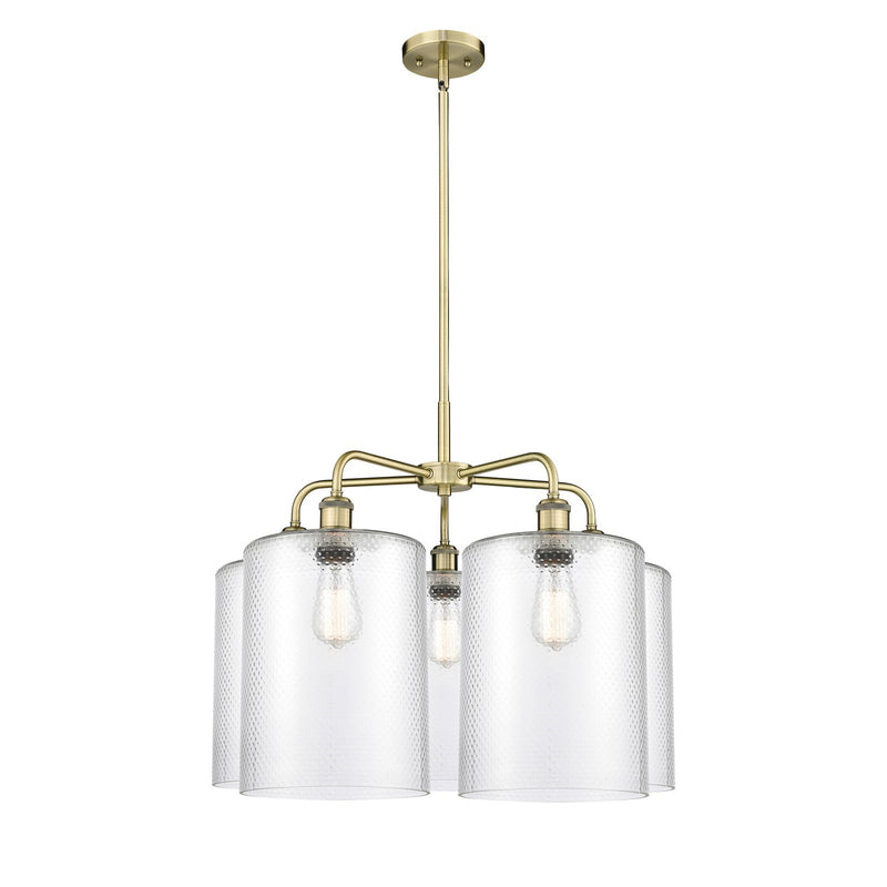 Innovations Cobbleskill 28in 5-Light Chandelier | Industrial Antique Brass and Clear Glass | Dining Room & Living Room | 27.5 x | Model 516-5CR-AB-G112-L