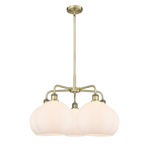 Innovations Athens 28in 5-Light Chandelier | Industrial Antique Brass Steel and Matte White Glass | Dining Room & Living Room | Model 516-5CR-AB-G121-10