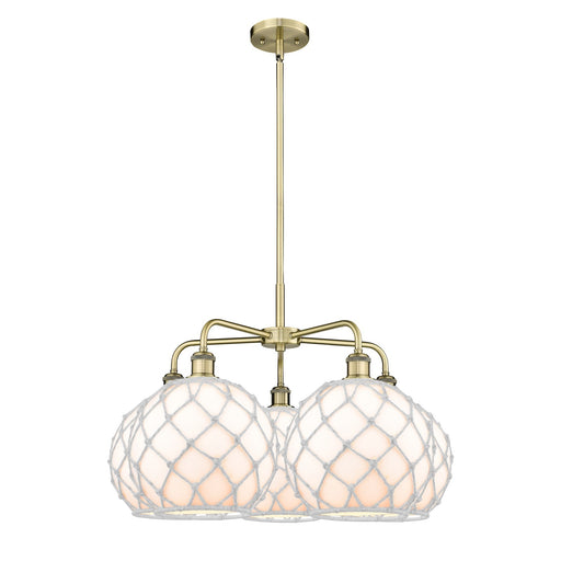 Innovations Farmhouse Rope 29in 5-Light Chandelier | Industrial Antique Brass Steel and White Glass with Rope | Dining Room & | Model 516-5CR-AB-G121-10RW