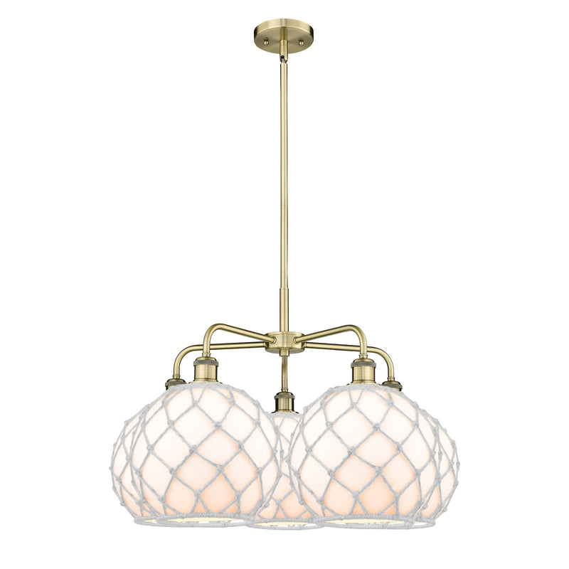 Innovations Farmhouse Rope 29in 5-Light Chandelier | Industrial Antique Brass Steel and White Glass with Rope | Dining Room & | Model 516-5CR-AB-G121-10RW