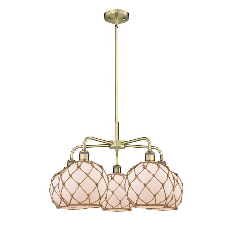 Innovations Farmhouse Rope 27in 5-Light Chandelier | Industrial Antique Brass Steel and White Frosted Glass with Brown Rope | Model 516-5CR-AB-G121-8RB