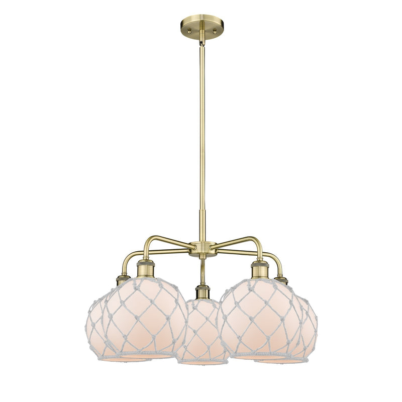 Innovations Farmhouse Rope 27in 5-Light Chandelier | Industrial Antique Brass and White Frosted Glass Rope Shade | Dining Room | Model 516-5CR-AB-G121-8RW