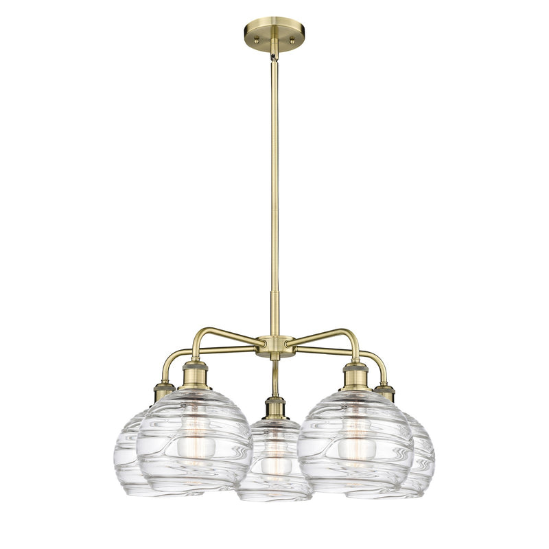 Innovations Athens Deco Swirl 27in 5-Light Chandelier | Industrial Antique Brass and Clear Deco Swirl Glass | Dining Room & | Model 516-5CR-AB-G1213-8CL