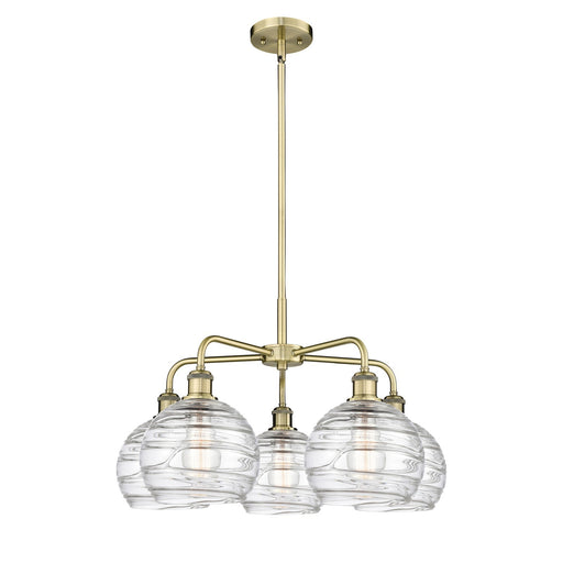 Innovations Athens Deco Swirl 27in 5-Light Chandelier | Industrial Antique Brass and Clear Deco Swirl Glass | Dining Room & | Model 516-5CR-AB-G1213-8CL
