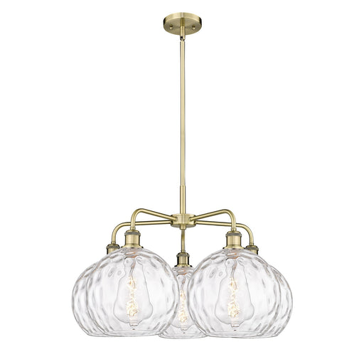 Innovations Athens Water Glass 28in 5-Light Chandelier | Industrial Antique Brass and Clear Glass | Kitchen Island & Dining | Model 516-5CR-AB-G1215-10