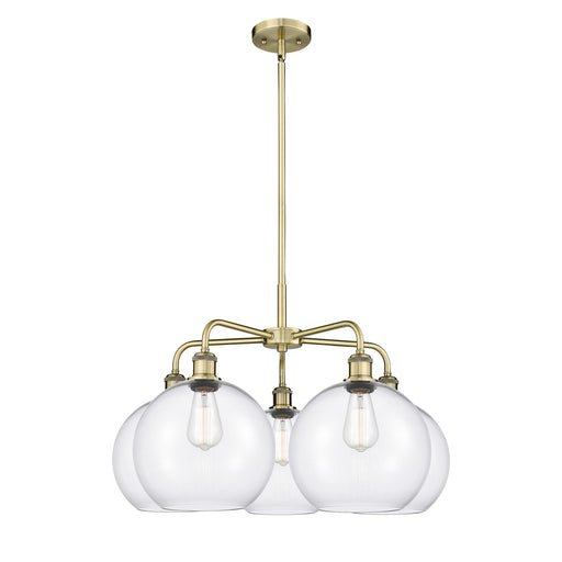 Innovations Athens 28in 5-Light Chandelier | Industrial Antique Brass Steel and Clear Glass | Dining Room & Living Room | 28 x | Model 516-5CR-AB-G122-10