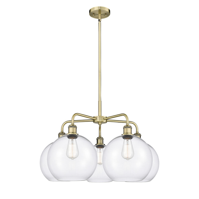 Innovations Athens 28in 5-Light Chandelier | Industrial Antique Brass Steel and Clear Glass | Dining Room & Living Room | 28 x | Model 516-5CR-AB-G122-10