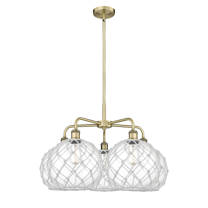 Innovations Farmhouse Rope 29in 5-Light Chandelier | Industrial Antique Brass and Clear Glass with White Rope | Dining Room & | Model 516-5CR-AB-G122-10RW