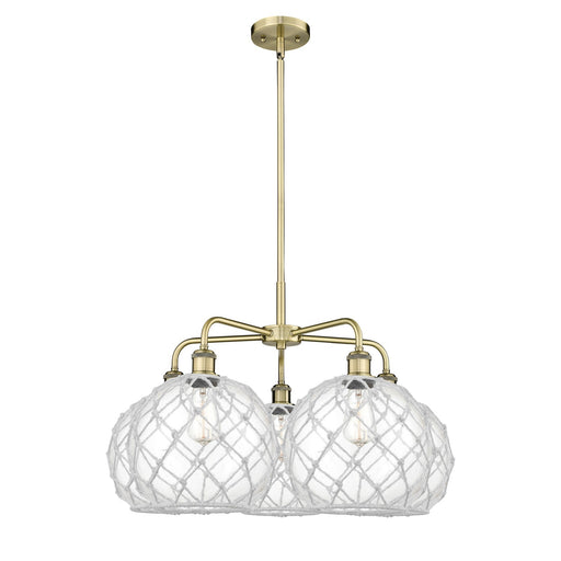 Innovations Farmhouse Rope 29in 5-Light Chandelier | Industrial Antique Brass and Clear Glass with White Rope | Dining Room & | Model 516-5CR-AB-G122-10RW