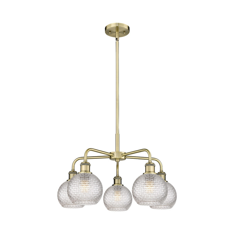 Innovations Athens 24in 5-Light Chandelier | Modern Farmhouse Antique Brass Steel and Clear Basket Weave Glass | Dining Room | Model 516-5CR-AB-G122C-6CL