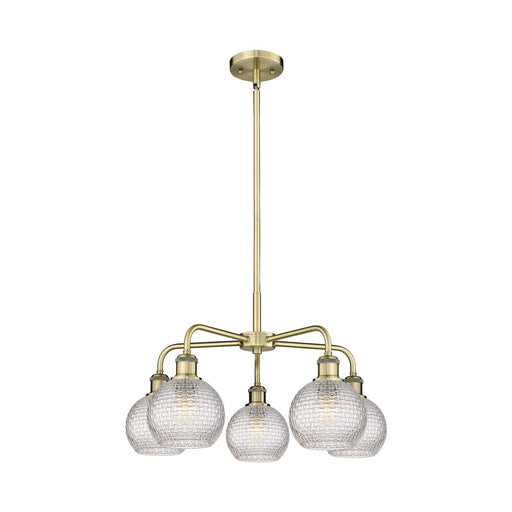 Innovations Athens 24in 5-Light Chandelier | Modern Farmhouse Antique Brass Steel and Clear Basket Weave Glass | Dining Room | Model 516-5CR-AB-G122C-6CL