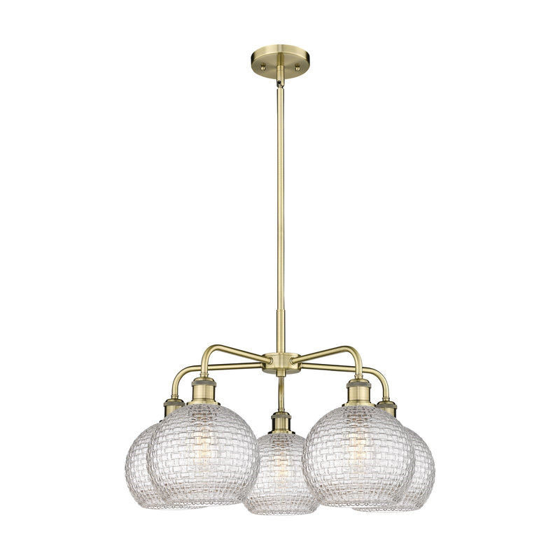 Innovations Athens 26in 5-Light Chandelier | Modern Farmhouse Antique Brass Steel and Clear Basket Weave Glass | Dining Room | Model 516-5CR-AB-G122C-8CL