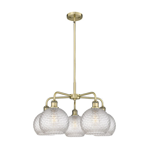 Innovations Athens 26in 5-Light Chandelier | Modern Farmhouse Antique Brass Steel and Clear Basket Weave Glass | Dining Room | Model 516-5CR-AB-G122C-8CL