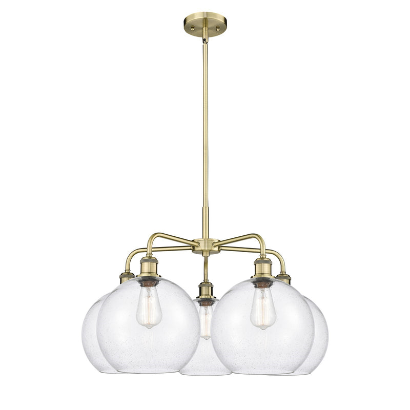 Innovations Athens 28in 5-Light Chandelier | Industrial Antique Brass and Seedy Glass | Dining Room & Living Room | 28 x 28 x | Model 516-5CR-AB-G124-10