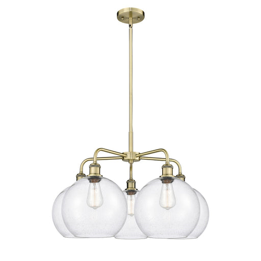Innovations Athens 28in 5-Light Chandelier | Industrial Antique Brass and Seedy Glass | Dining Room & Living Room | 28 x 28 x | Model 516-5CR-AB-G124-10