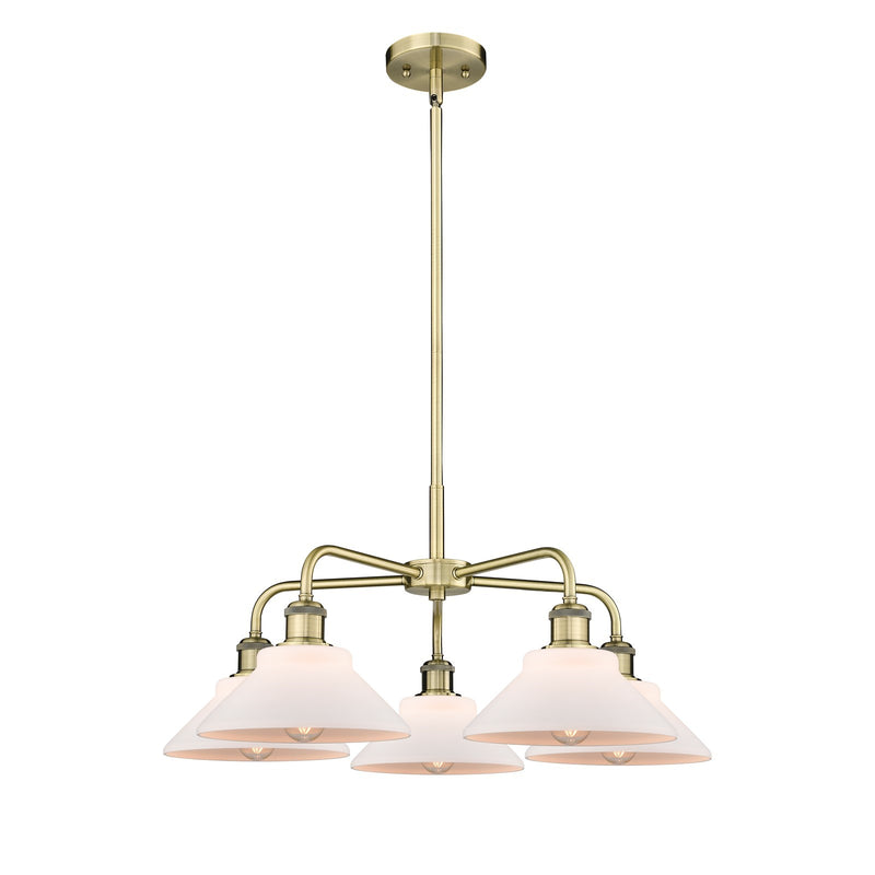 Innovations Orwell 26in 5-Light Chandelier | Industrial Antique Brass Steel and Matte White Glass | Dining Room & Living Room | Model 516-5CR-AB-G131